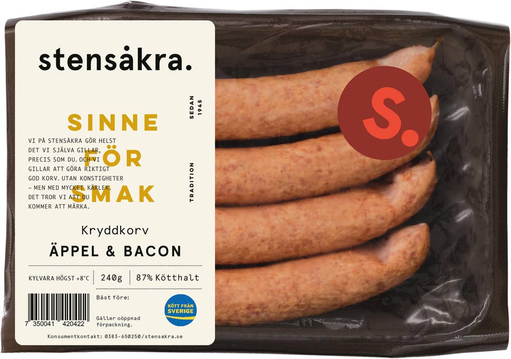 Stensåkra Kryddkorv Äpple & Bacon Kötthalt 87% 4-p