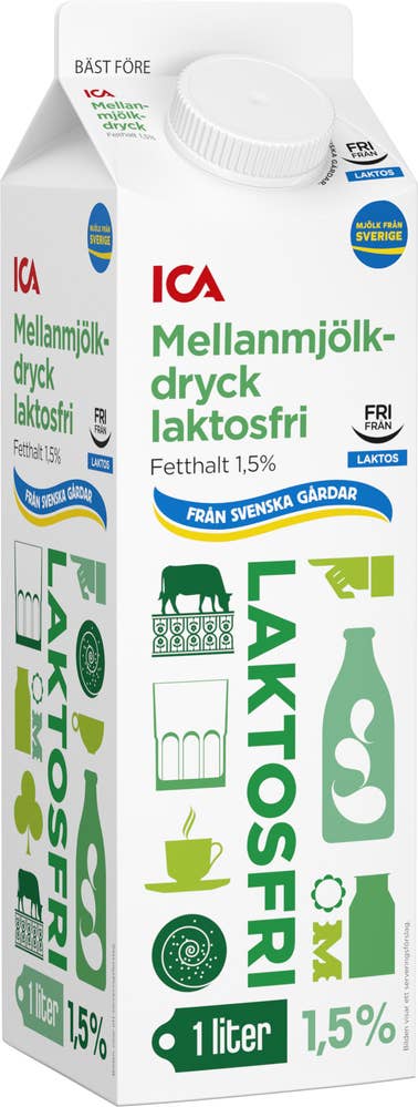 Ej sorterad Mellanmjölk Grön Laktosfri 1L Ica