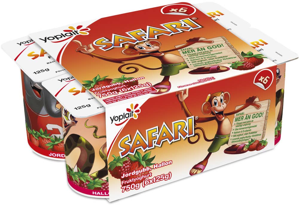 Yoplait Safari Yoghurt Jordgubb & Hallon 2,5% 6-p