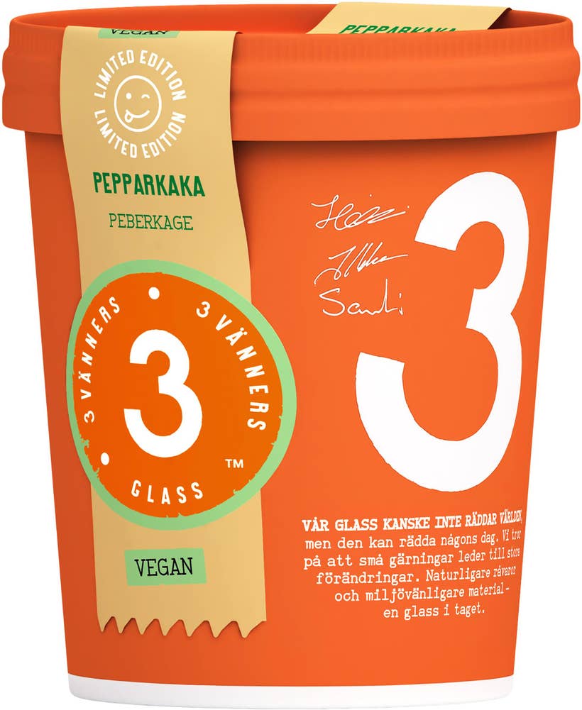 3 Vänner Glass Pepparkaka Vegansk Glutenfri Tre Vänners Glass