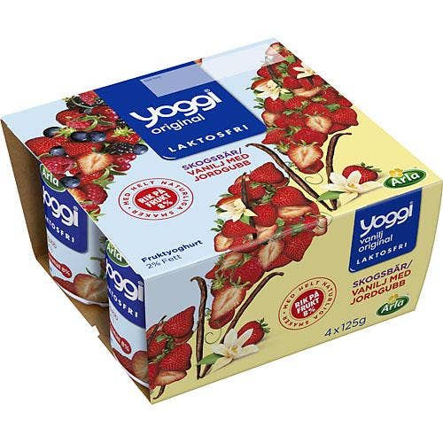 Ej sorterad Yoghurt Jordgubb/Vanilj/Skogsbär Laktosfri 2% 4x Arla