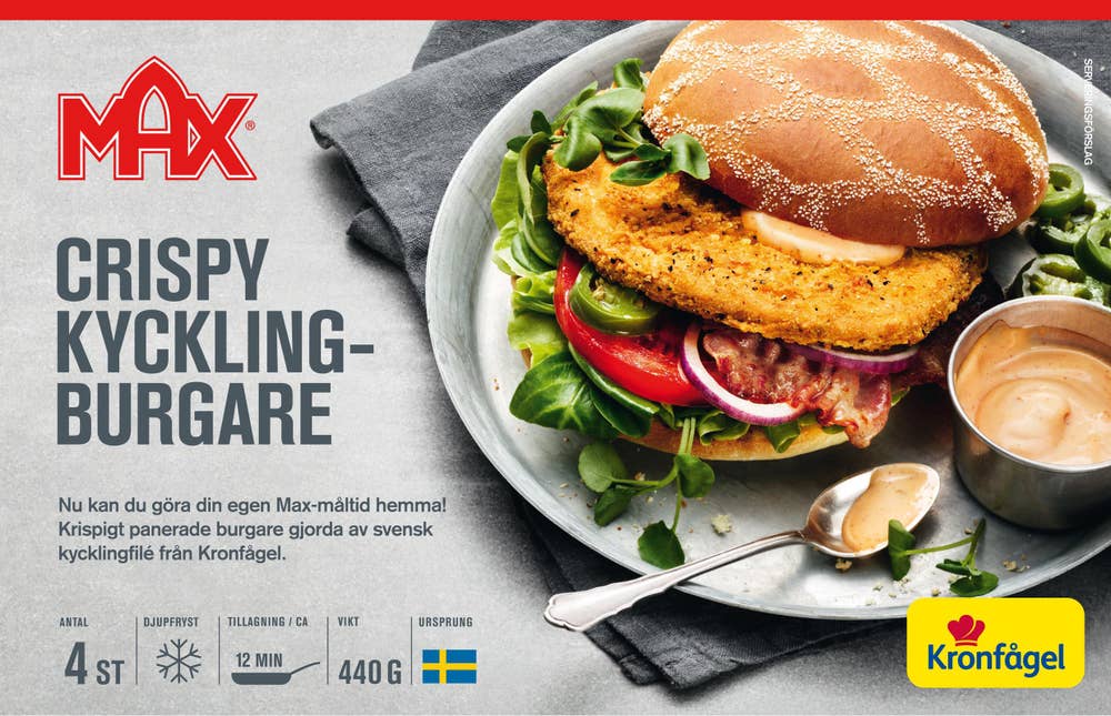 Kronfågel Max Crispy Kycklingburgare Fryst