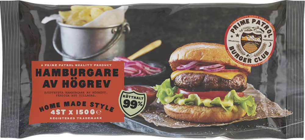 Prime Patrol Hamburgare av Högrev Kötthalt 99% Fryst