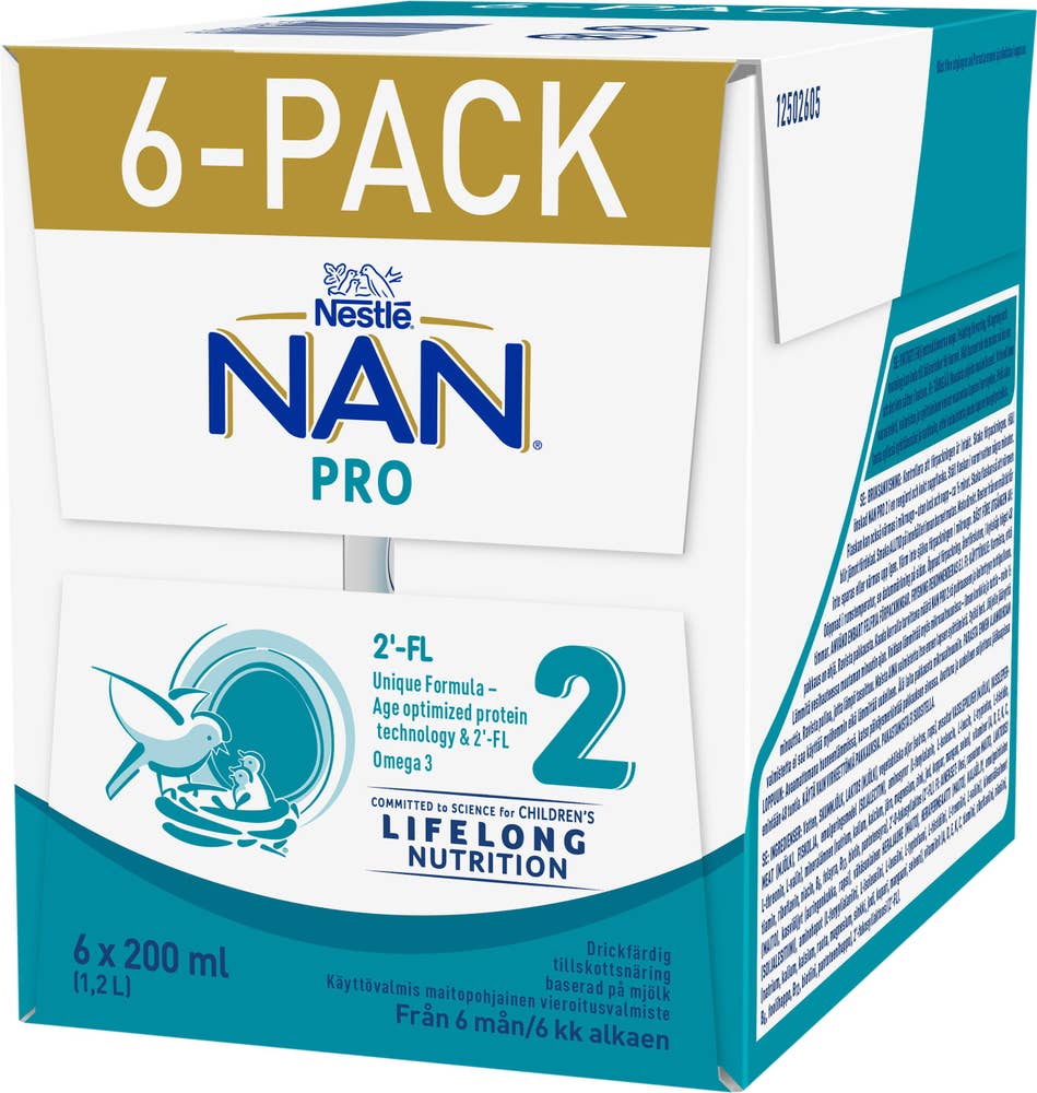 NAN Ersättning NAN Pro 2 Drickfärdig 6M 6x