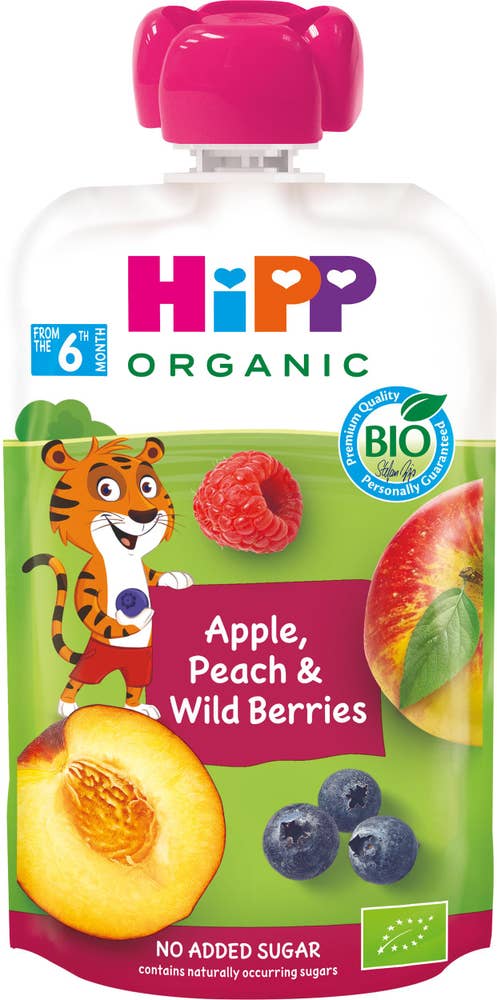 Smoothie Äpple, Persika/Blåbär & Hallon 6M EKO