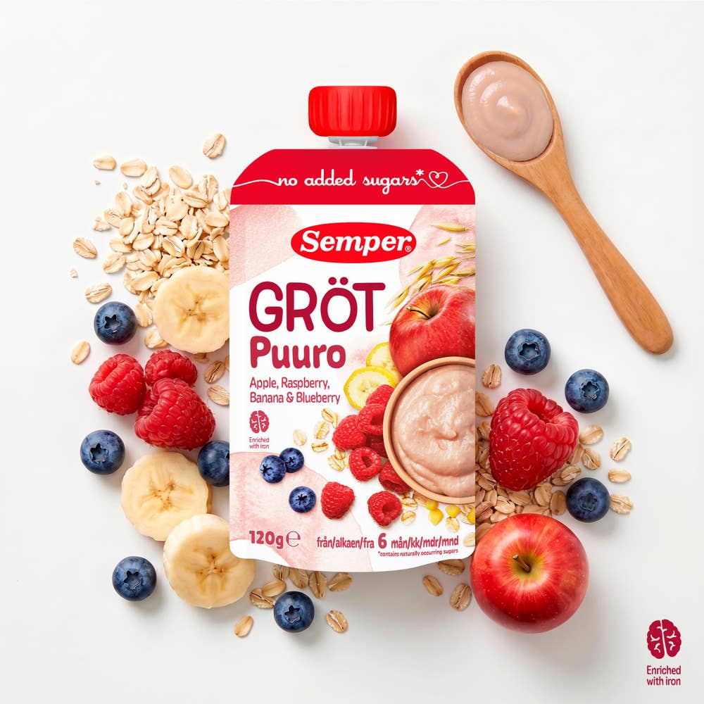 Semper Gröt Äpple, Hallon, Banan & Blåbär 6M