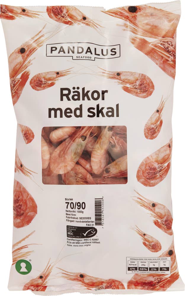 Ej sorterad Fryst Räkor Med Skal 70/90 Pandalus
