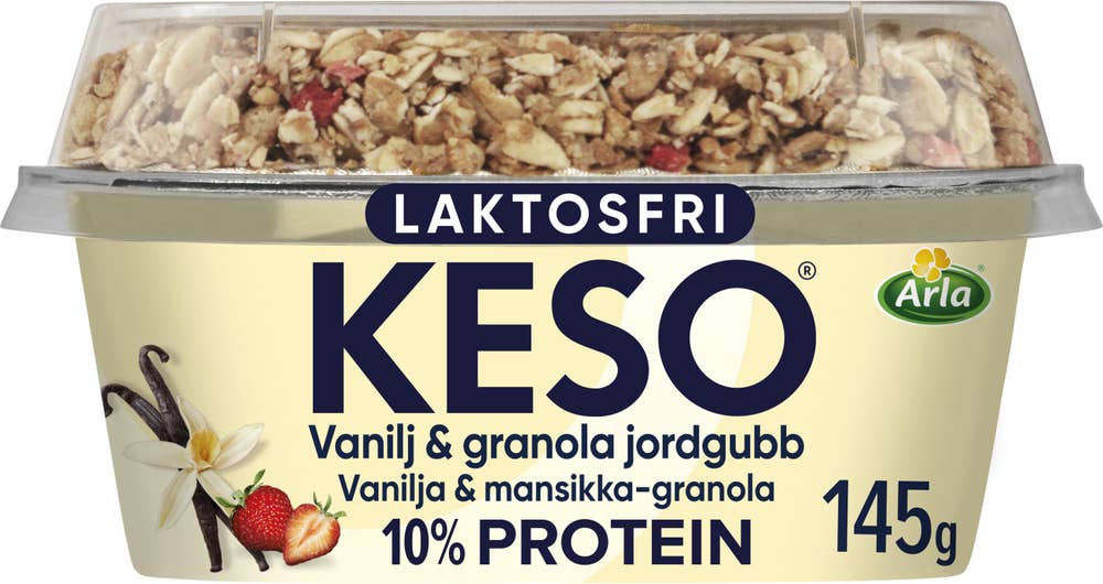 KESO® Cottage Cheese Vanilj med Granola Jordgubb Laktosfri 3%