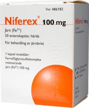Niferex 100 mg, Järn(II)glycinsulfat, enterokapsel hård, 50 st