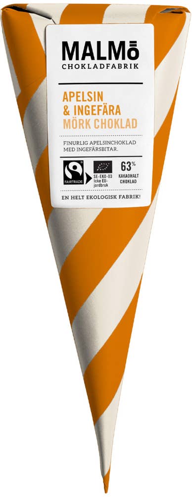 Malmö Chokladfabrik Choklad Apelsin & Ingefära 63% EKO/Fairtrade