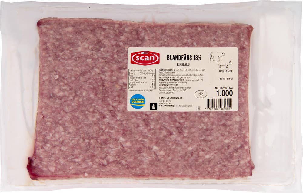Scan Blandfärs 18% Vakuumförpackad