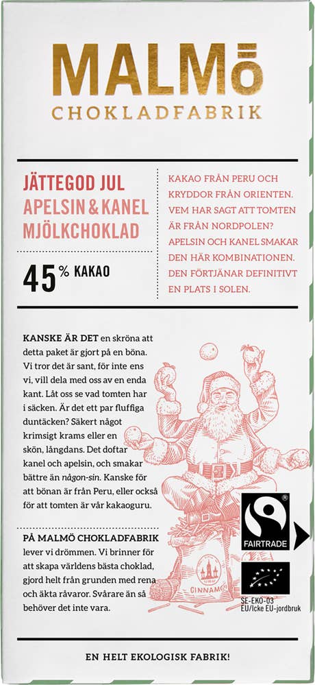 Malmö Chokladfabrik Mjölkchoklad Jättegod Jul Apelsin & Choklad 45%