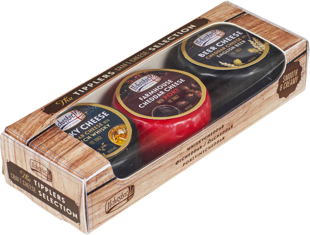 Ilchester Ostlåda med Whiskycheddar, Portvinscheddar & Ölcheddar 3x100g