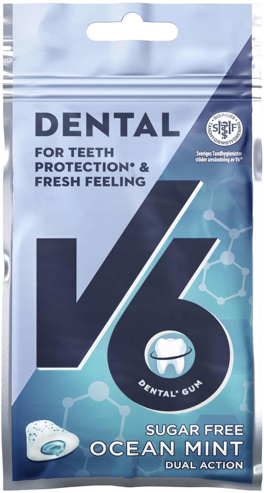 V6 Tuggummi Dental Dual Action Ocean Mint Sockerfri