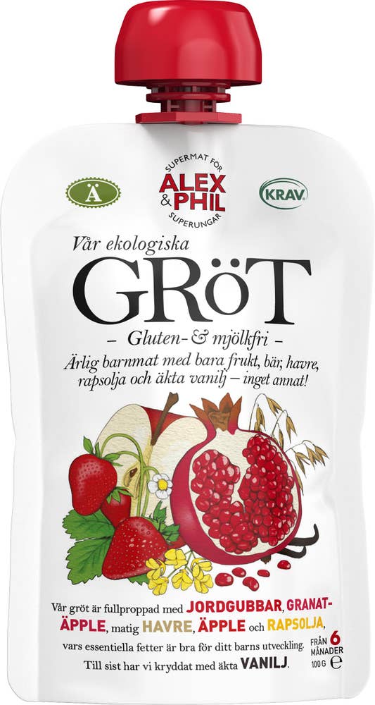 Alex&Phil Gröt Jordgubbar, Äpple & Vanilj 6M KRAV