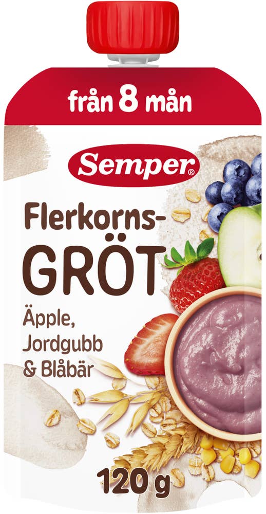 Semper Flerkornsgröt Äpple Jordgubb +8M