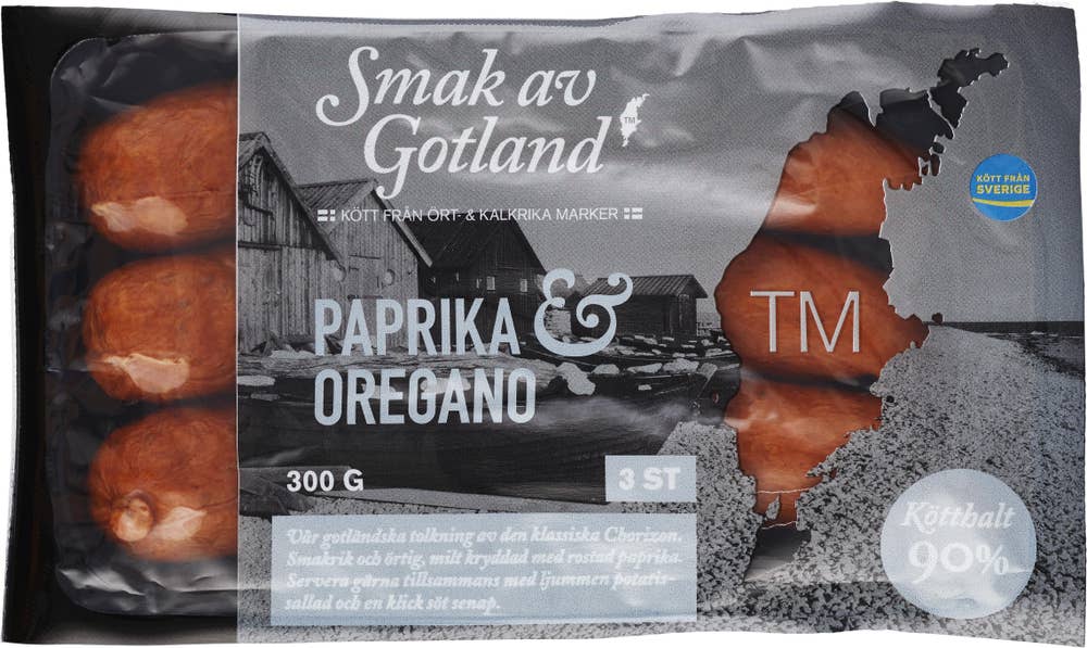 Smak av Gotland Kryddkorv Paprika & Oregano Kötthalt 90% 3-p