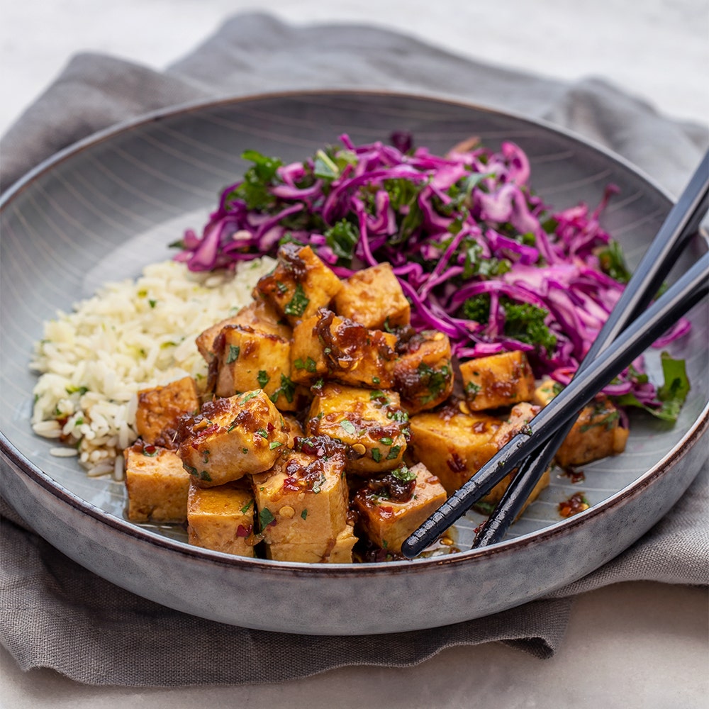 Karamelliserad tofu med limeris