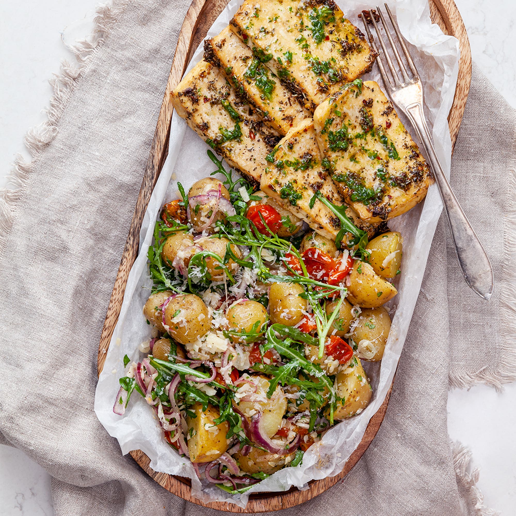 Grillad tofu med gremolata och italiensk potatissallad