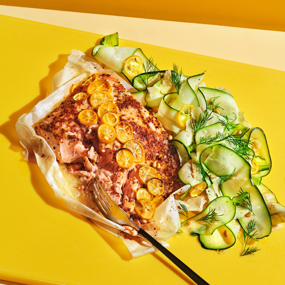 Citrusbakad lax med zucchinisallad