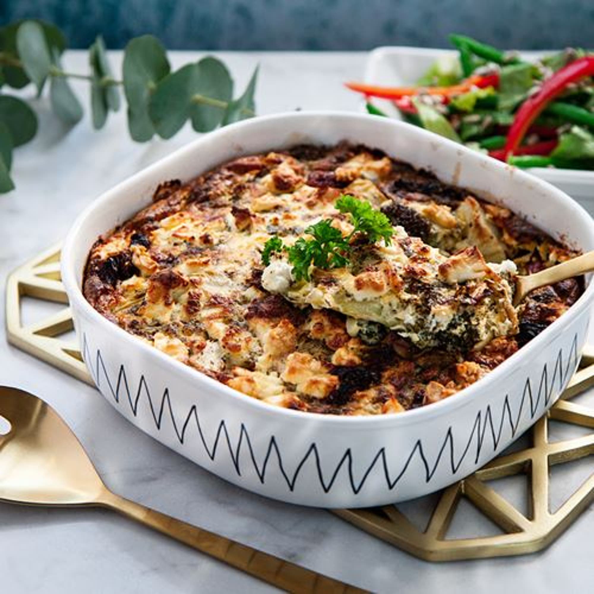 Grönsaksfrittata med fetaost och grön bönsallad