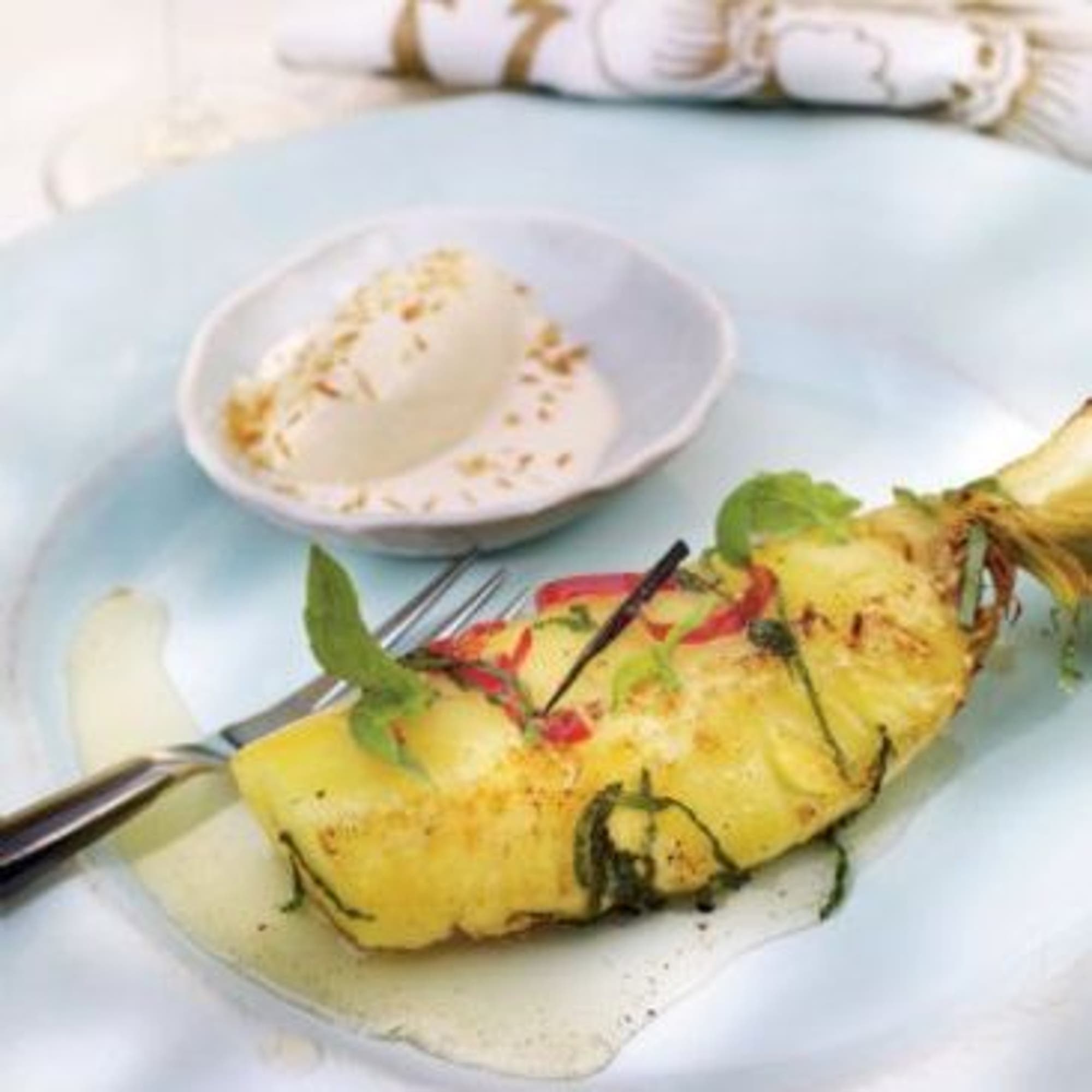 Grillad ananas med basilika chili vanilj