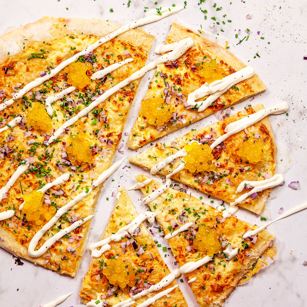 Lyxig pizza med tångpärlor