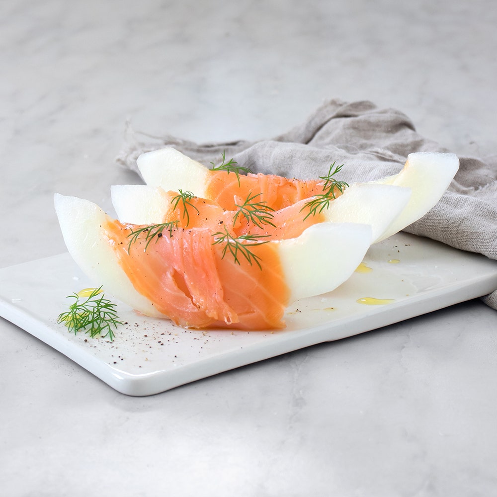 Honungsmelon med kallrökt lax