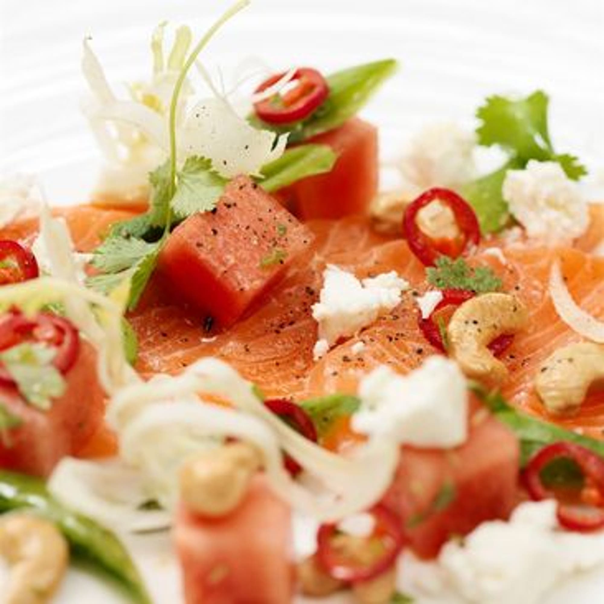 Gravad lax med vattenmelon och fetaost