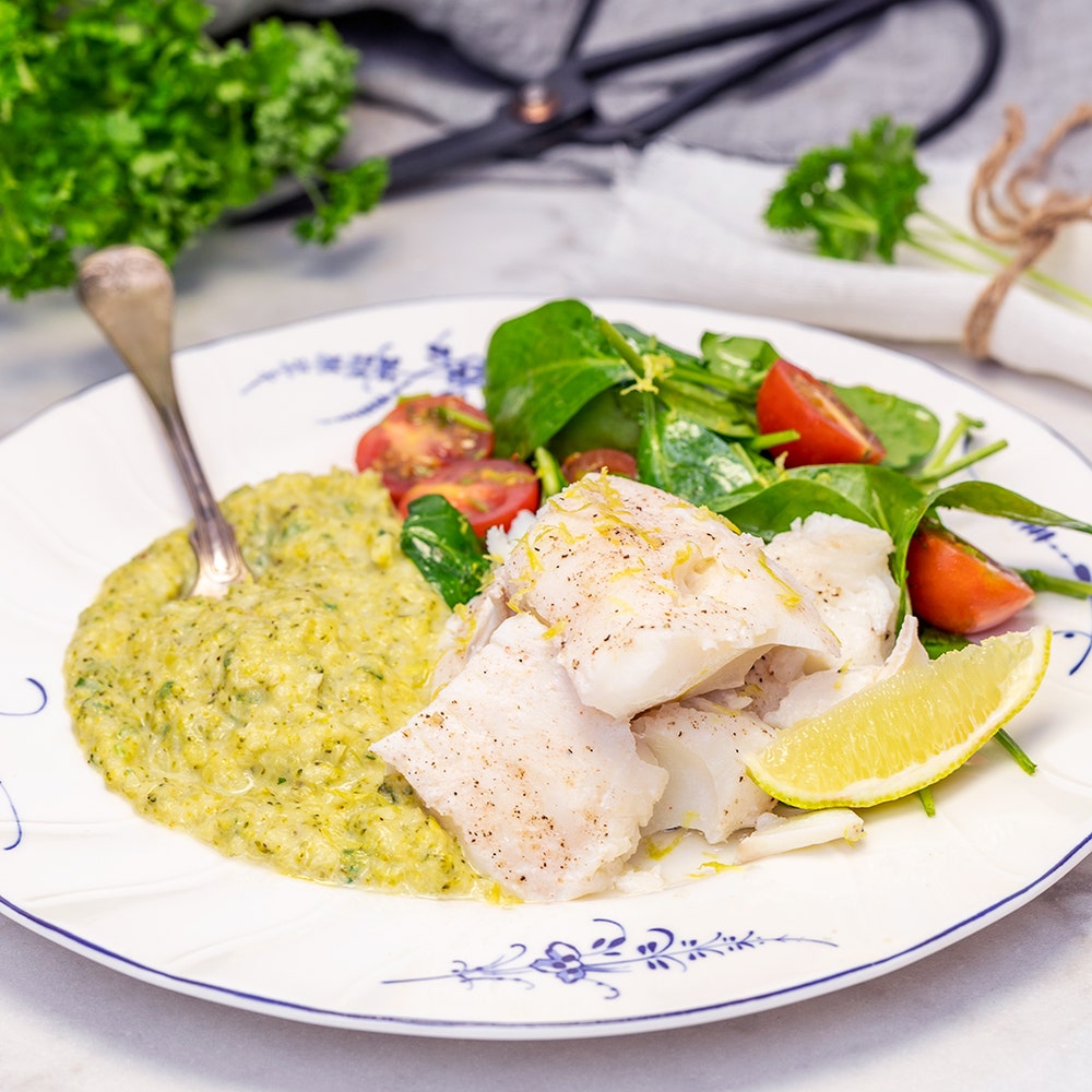 Citrusångad koljafilé med broccolimos