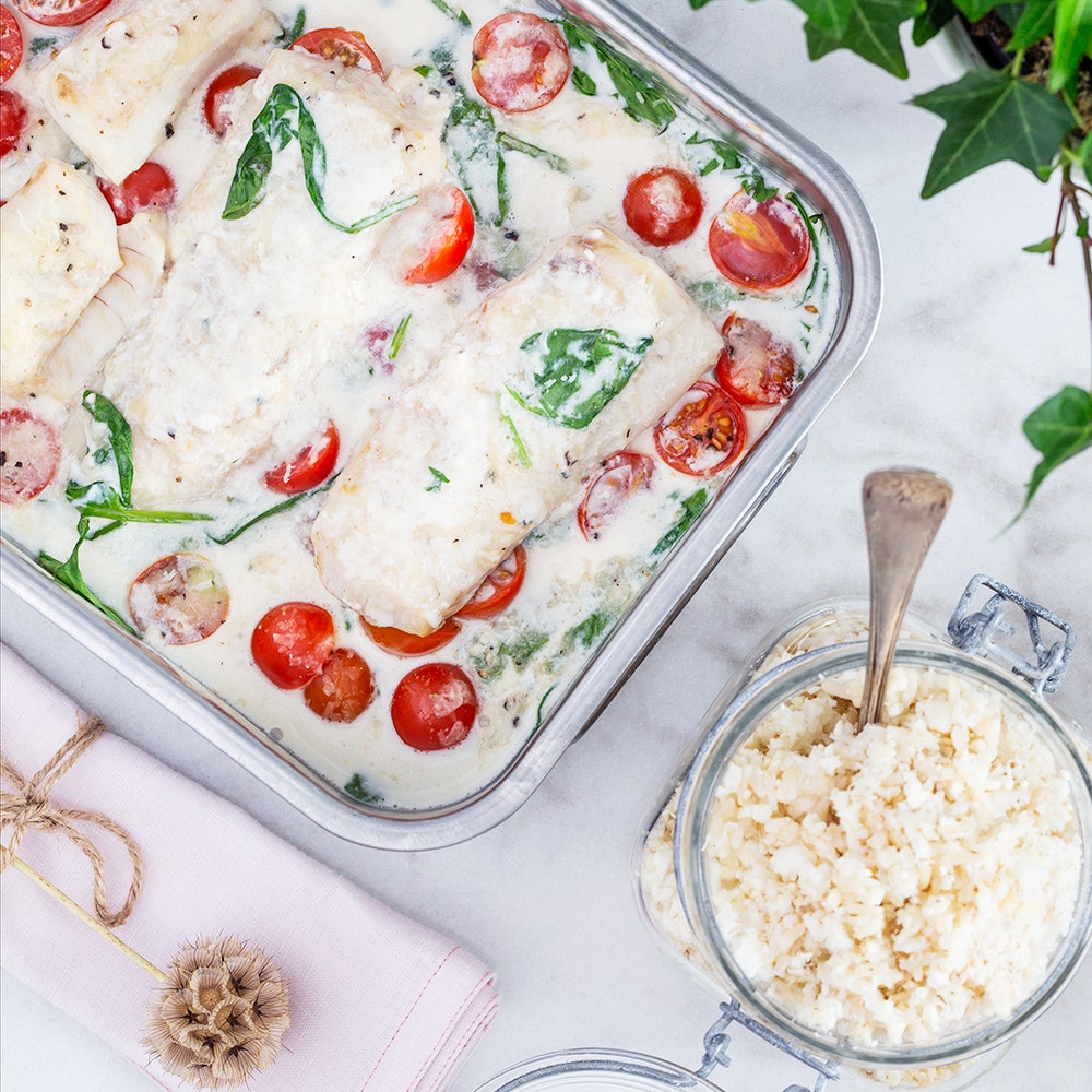 Torsk på spenatbädd med parmesanris