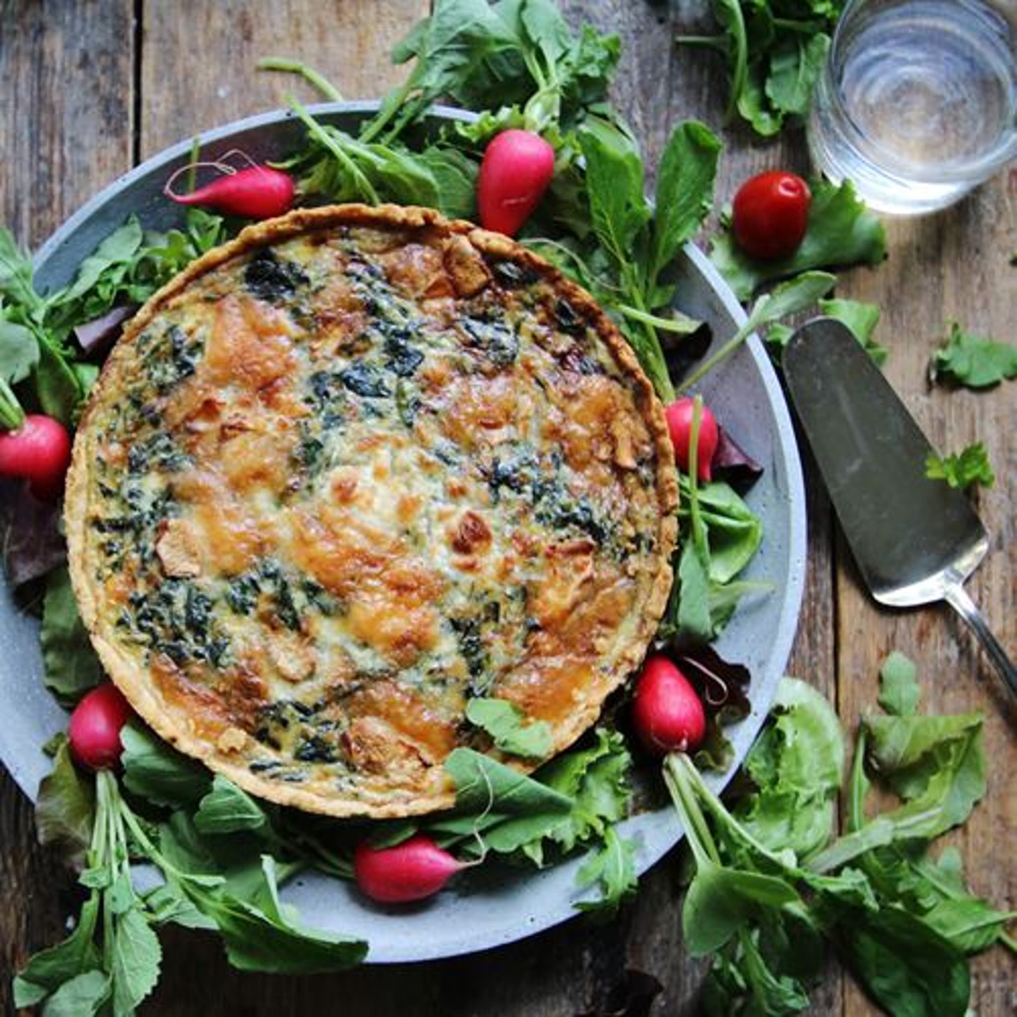 Havrequiche med spenat- och getostfyllning