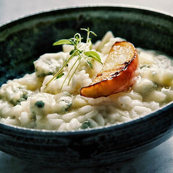 Risotto med gorgonzola, äpple och prosecco