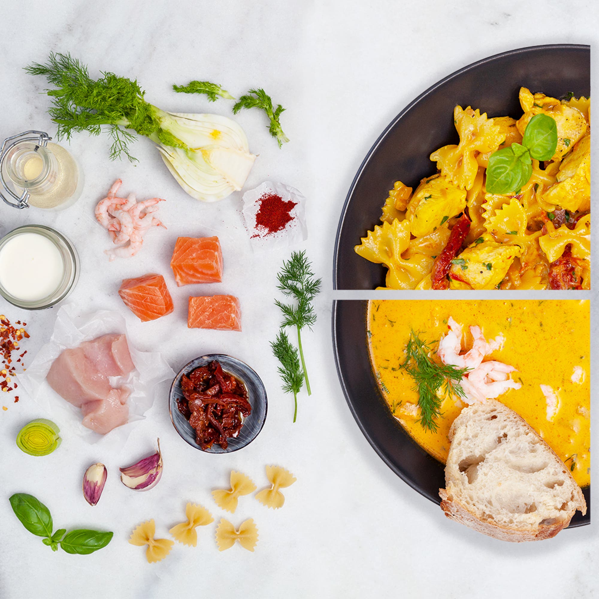 Saffransgryta med lax + Kycklingpasta med saffran