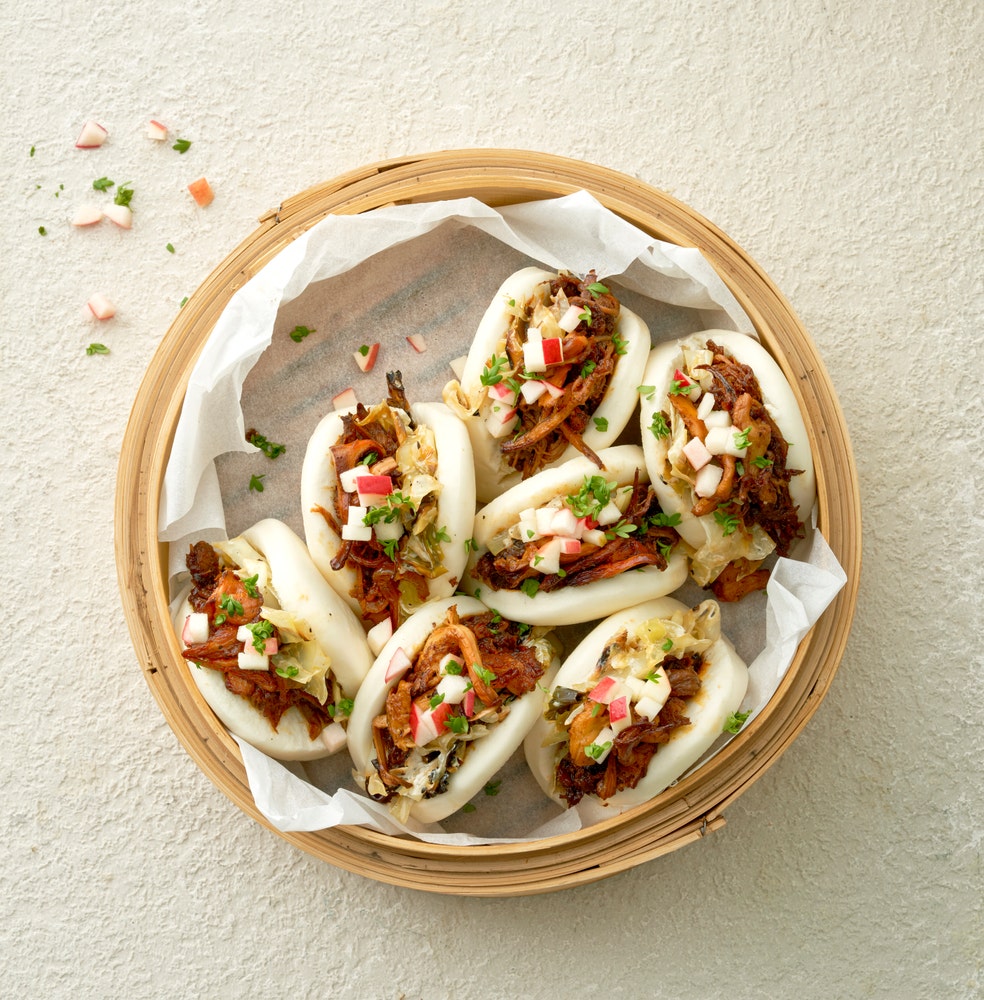 Bao´s med pulled beef, spetskål, kantareller och syrat äpple