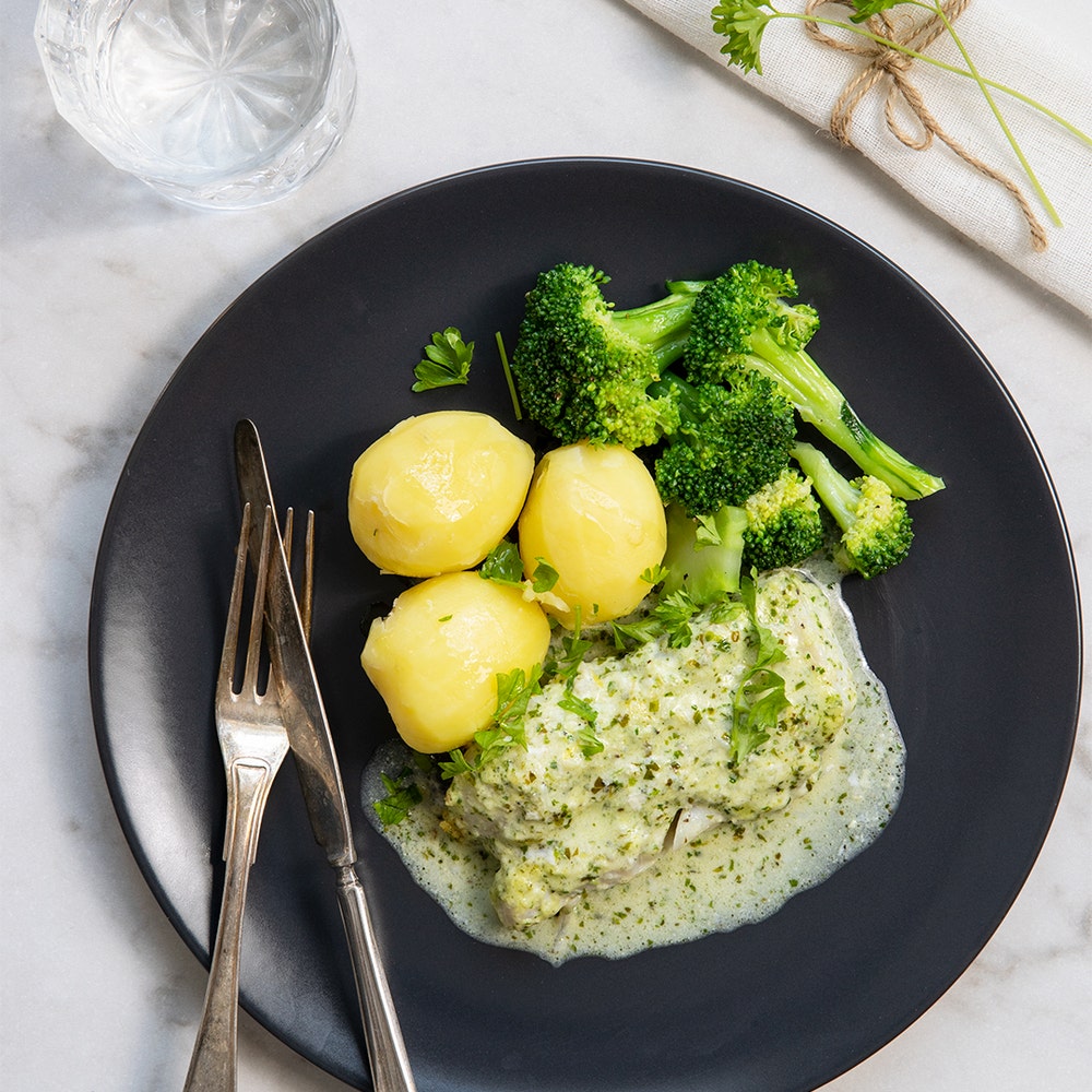 Gremolatabakad torskfilé med kokt potatis