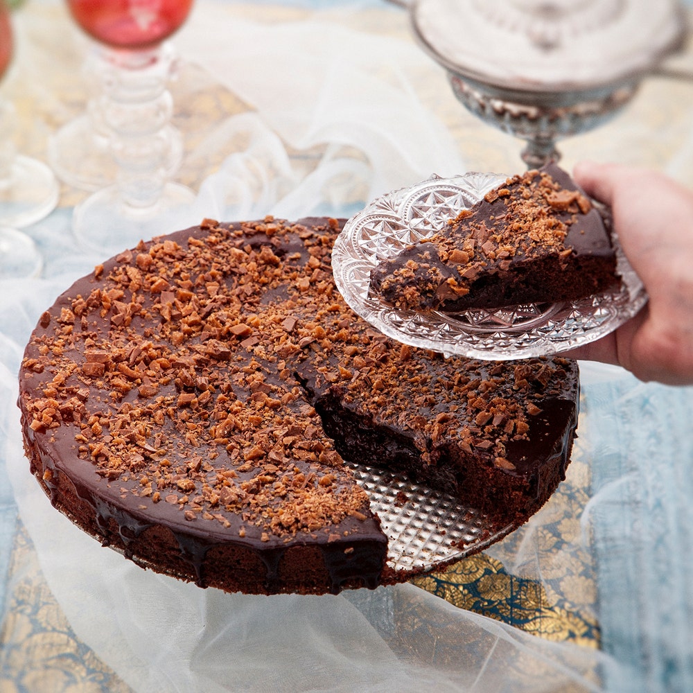 Kladdkaka med daimtäcke