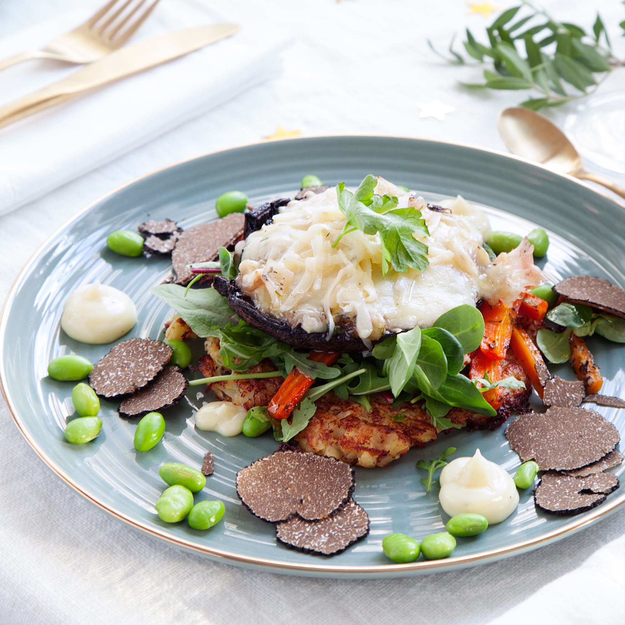 Ugnsbakad portabello med gruyère och hash browns