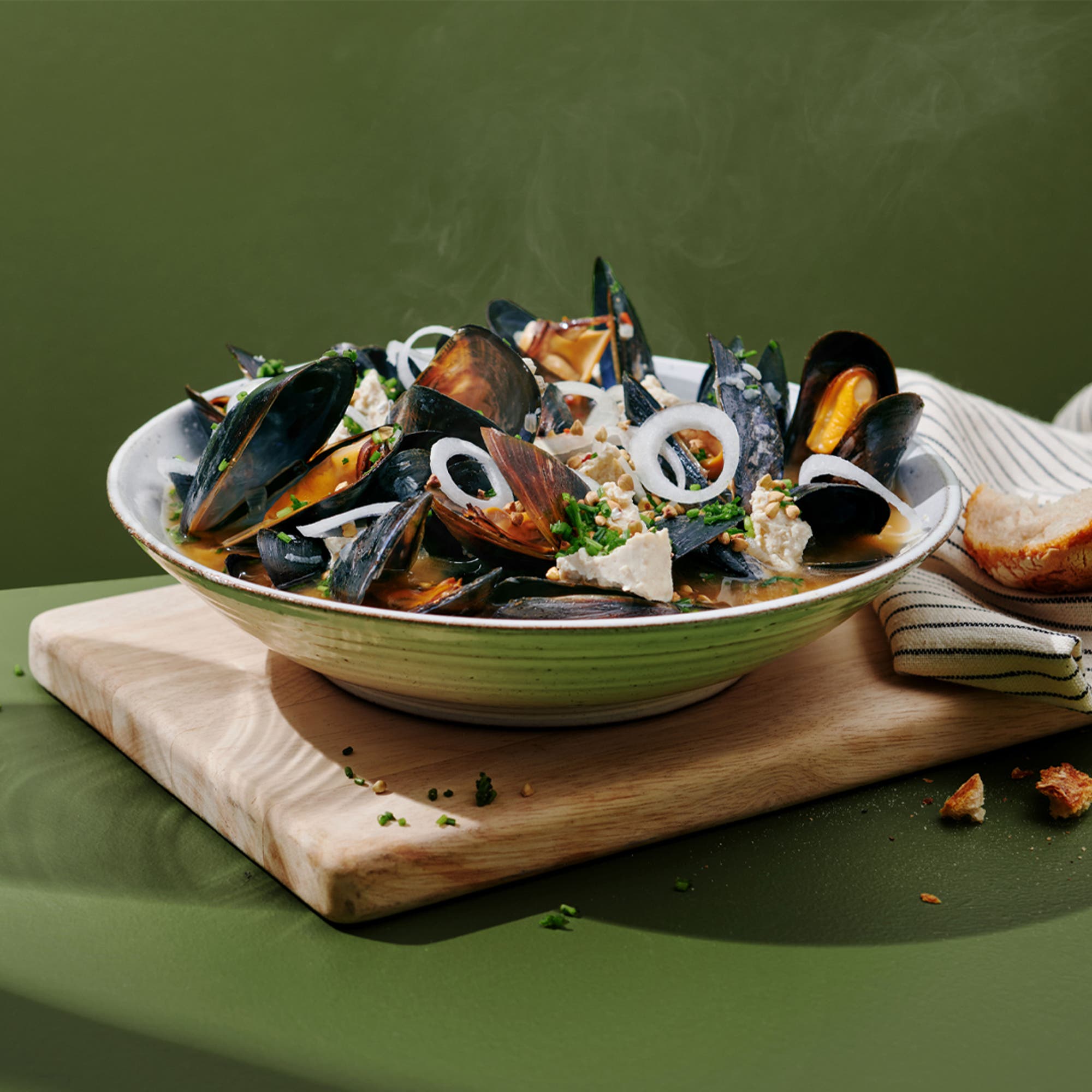 Moules med miso och rostat bovete