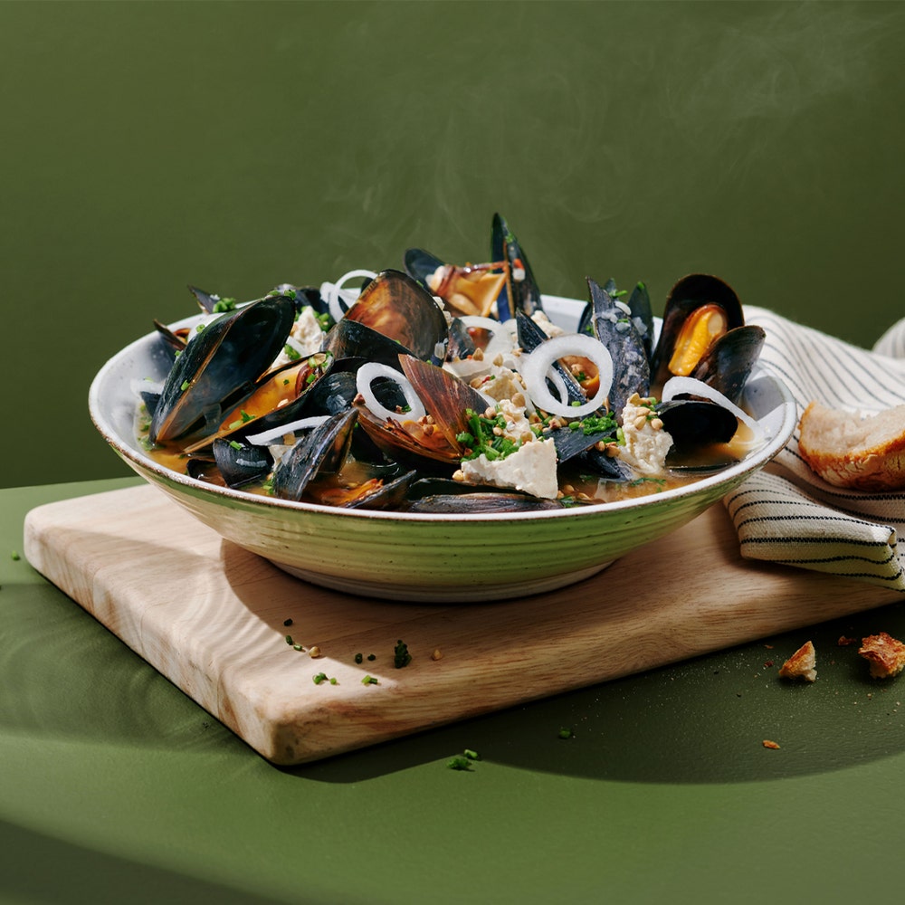Moules med miso och rostat bovete