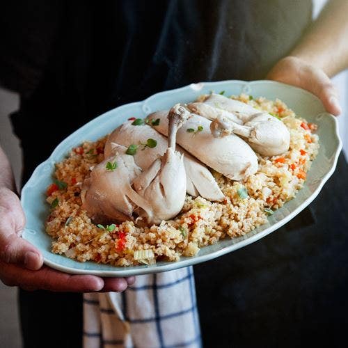 Fredriks kokta citron- och fänkålskyckling med kryddig bulgursallad