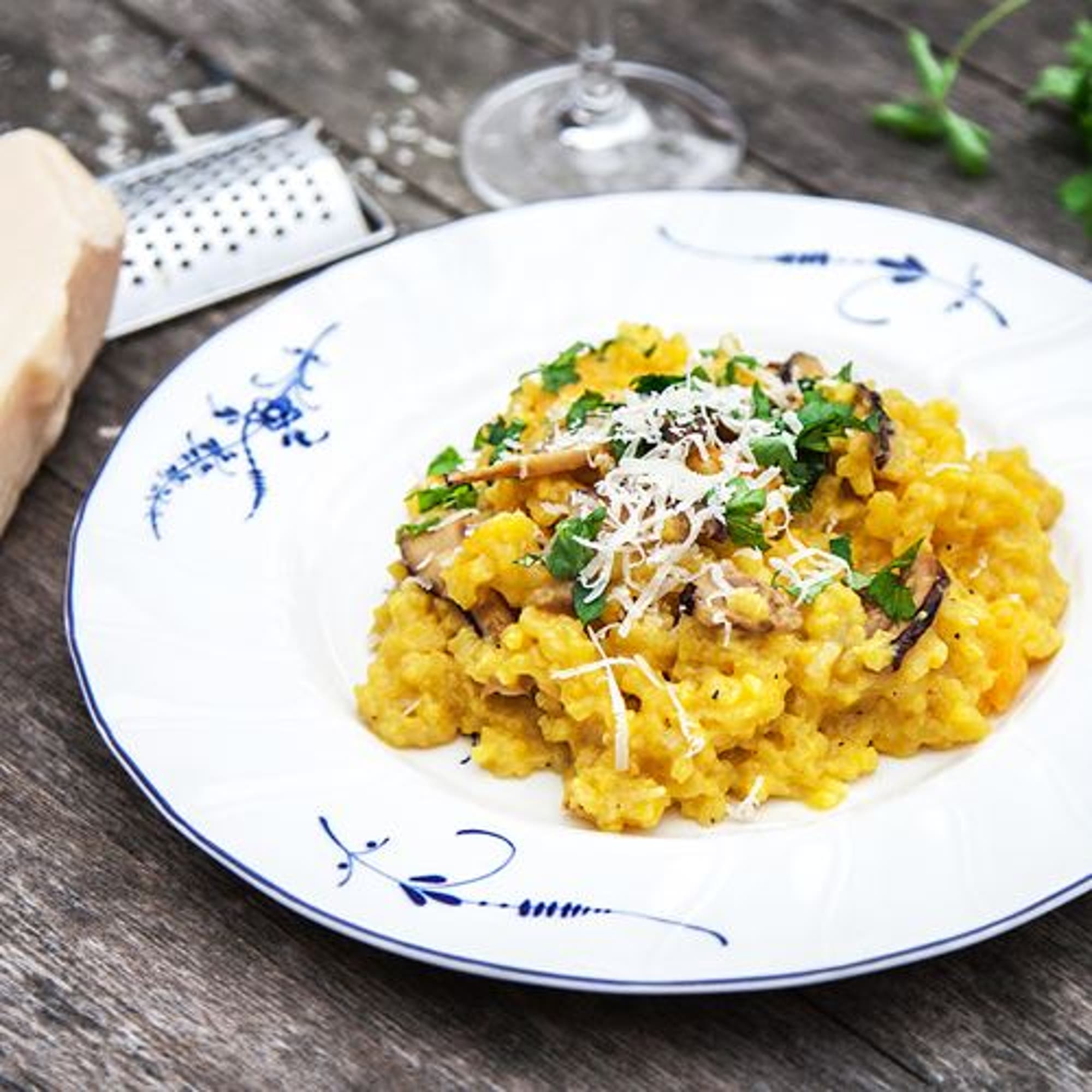 Saffransrisotto med sötpotatis och shiitake