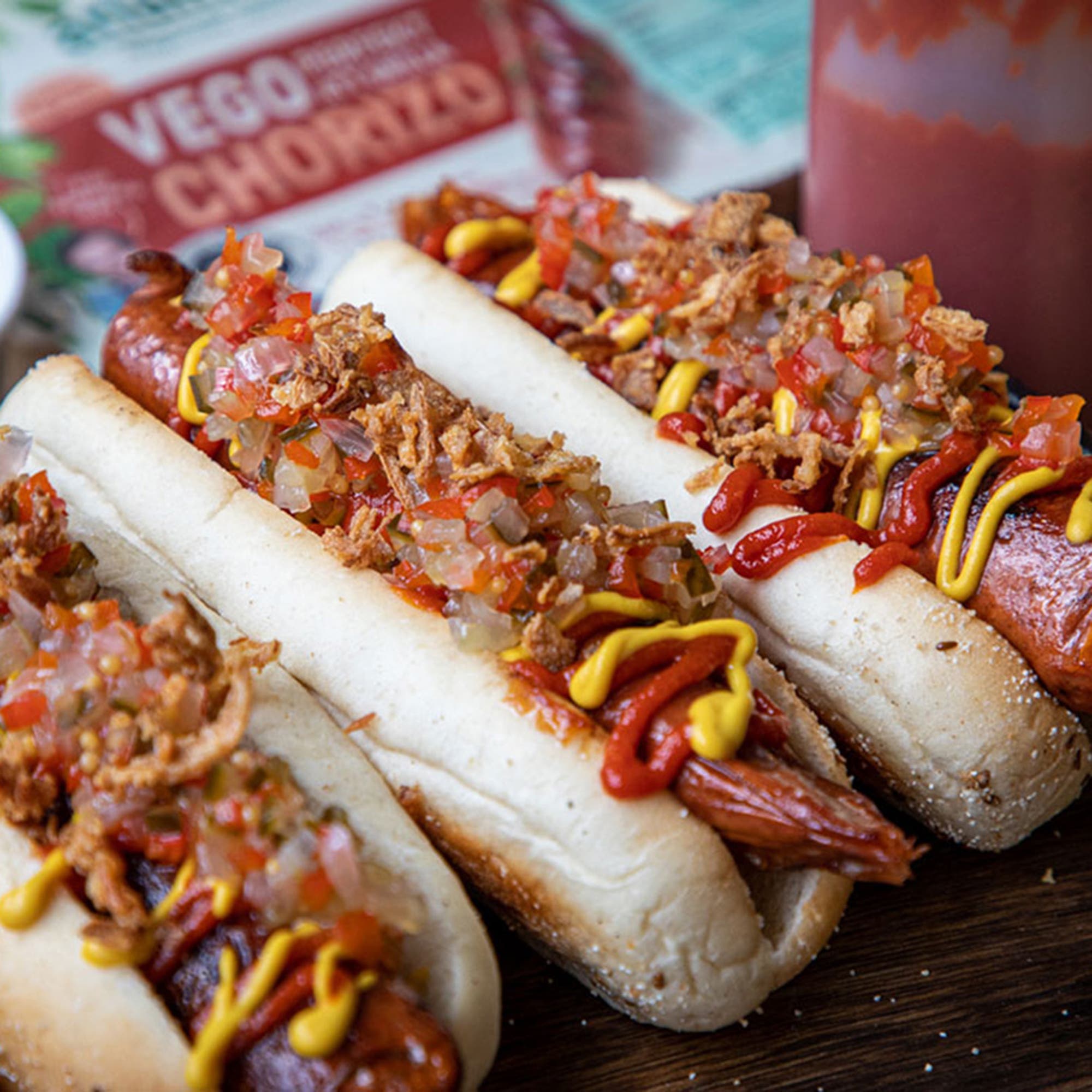 Vegochorizo med hemmagjord ketchup och bostongurka