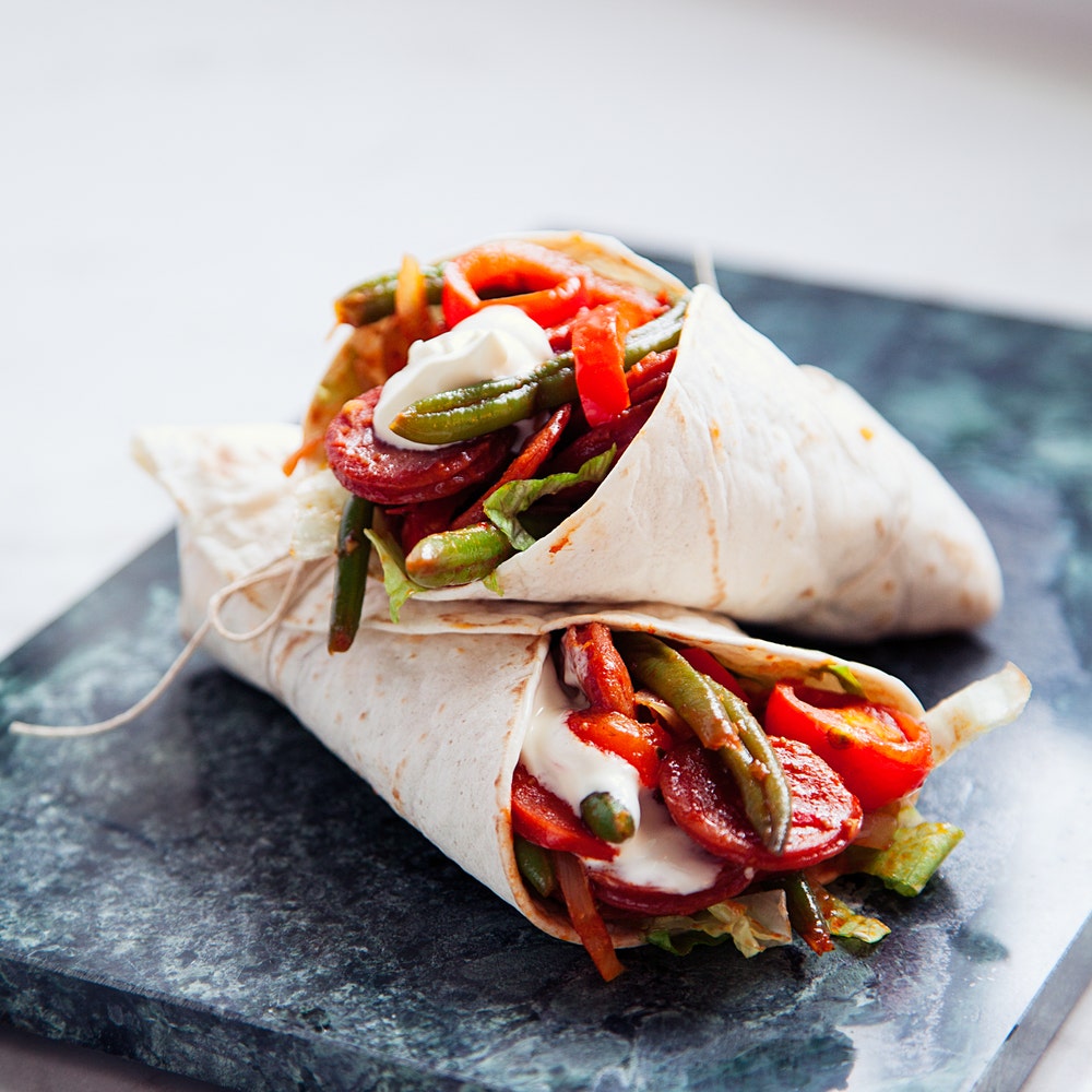 Fajitas med spicy korv