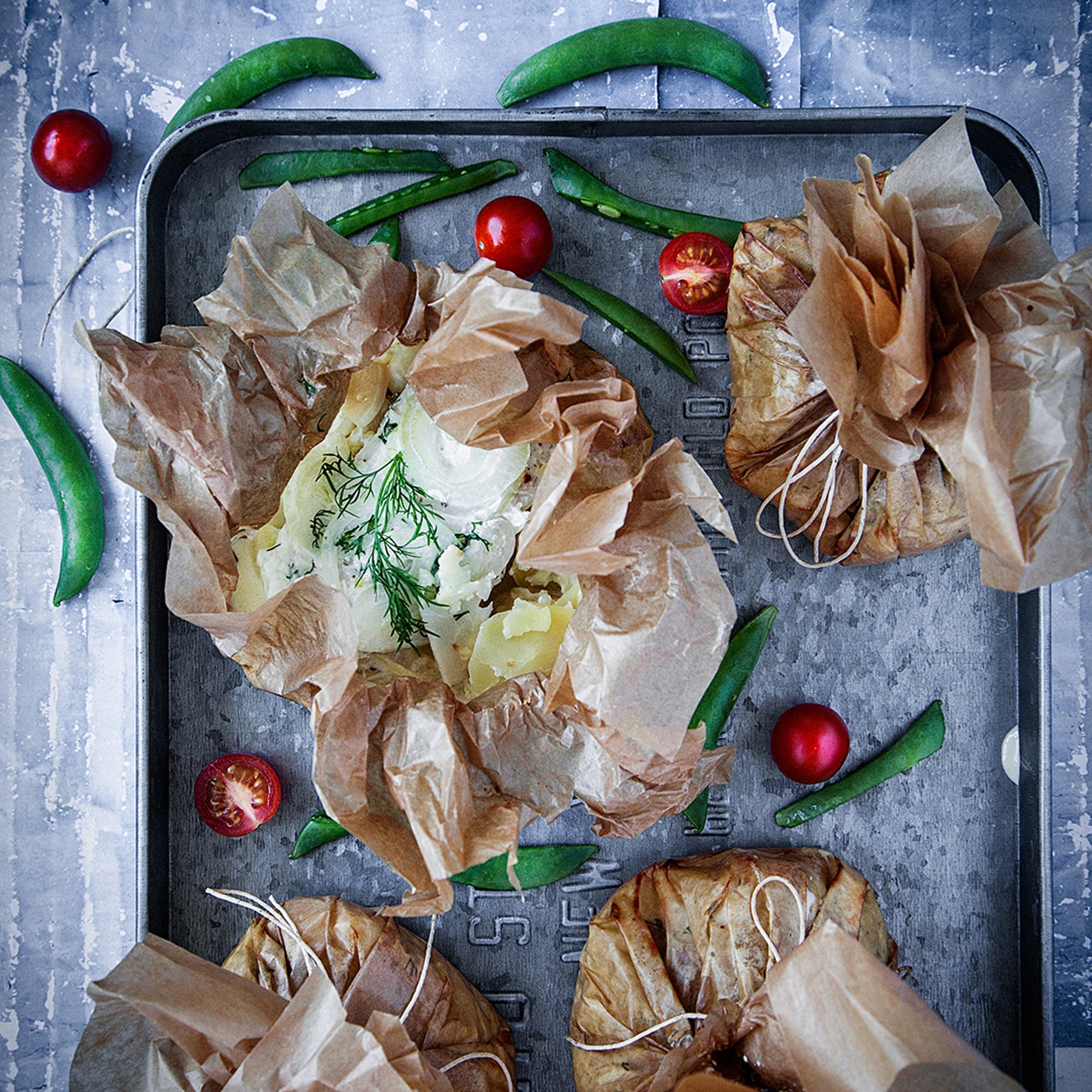 Torskpaket med potatis, blomkål och grädde