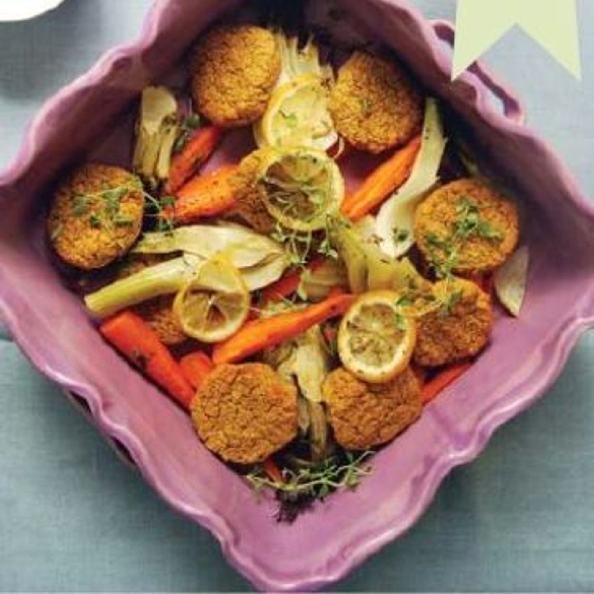 Kikärtsbiffar med citrongrillad fänkål