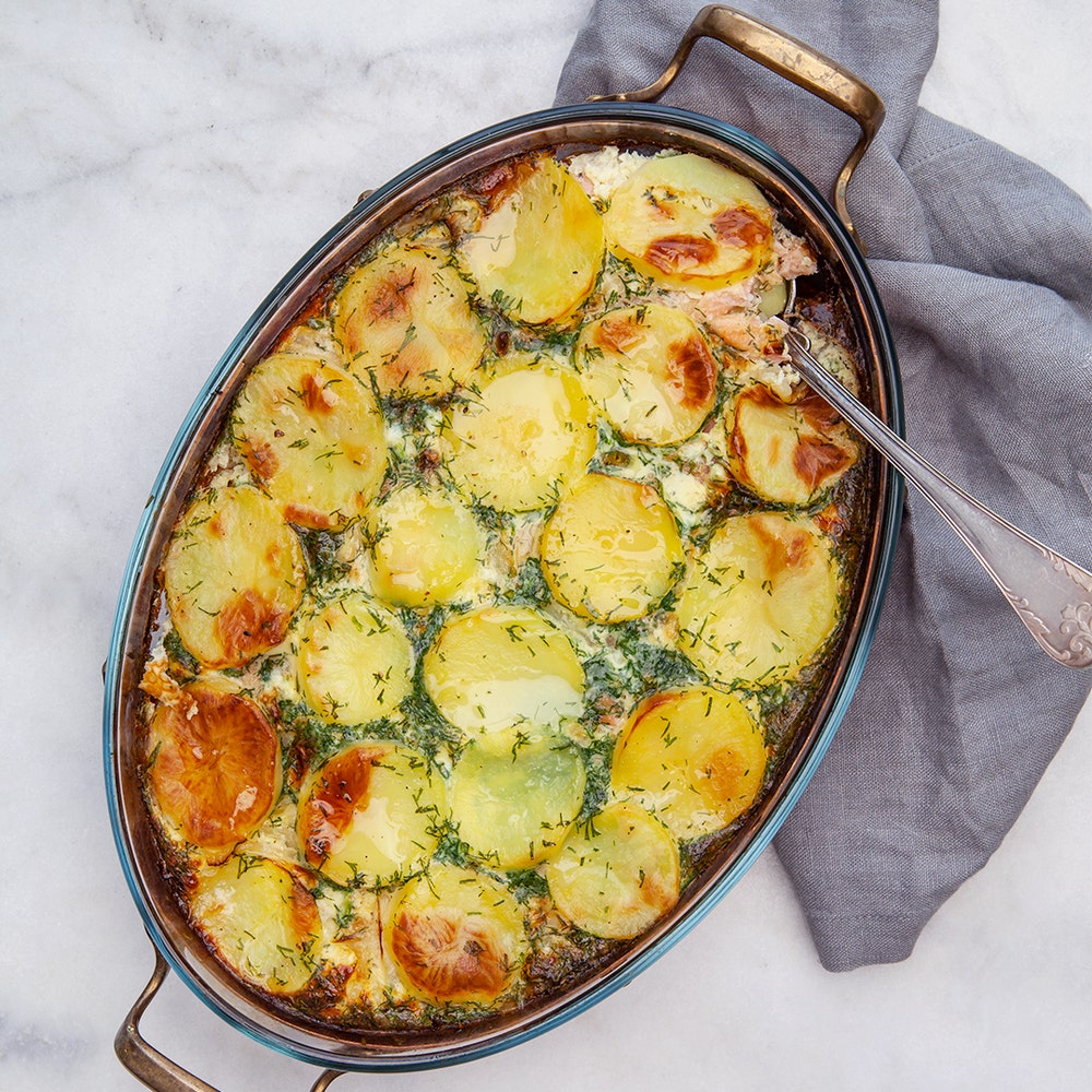 Laxpudding med brynt smör