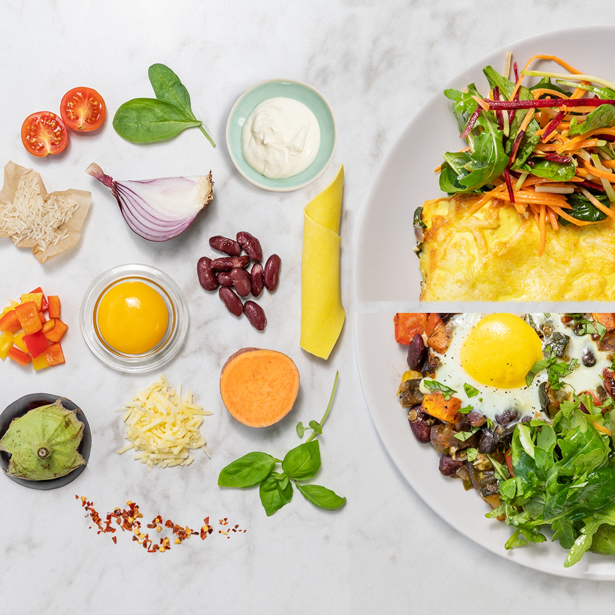 Ugnsbakad ratatouille med knäckt ägg + Grönsakslasagne