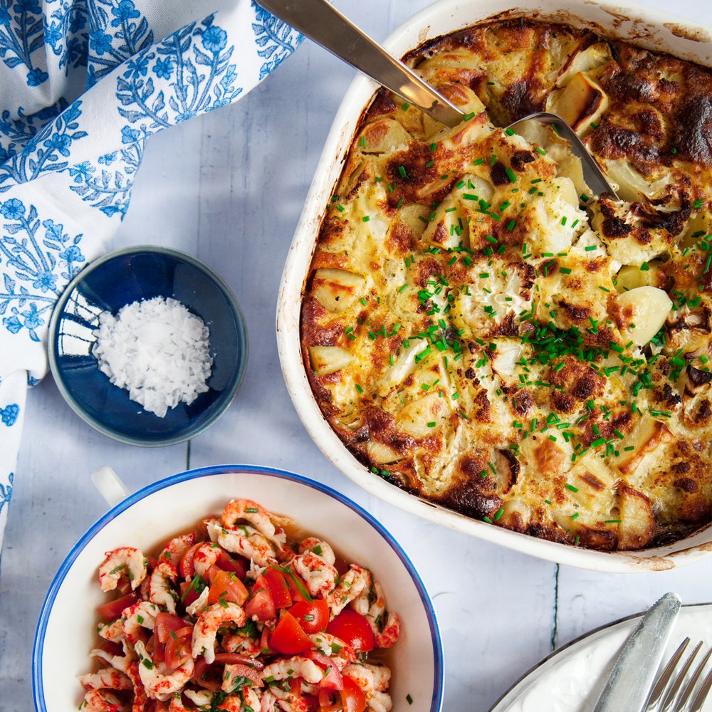 Blomkålsfrittata med kräftstjärtstopping