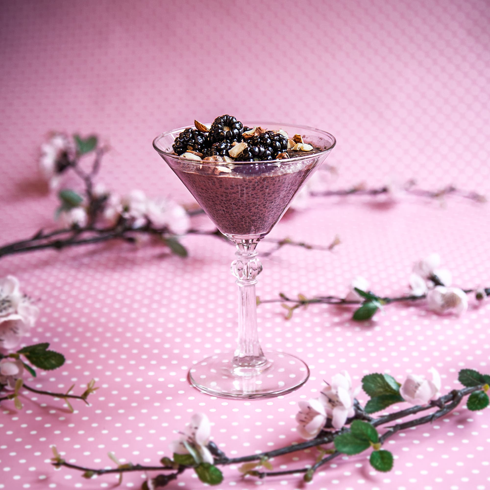 Chiapudding med kakao och rostade hasselnötter